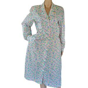 VTG 80s Career Secretary Midi Shirt Dress Women's 12 Floral Cottage Core Modest